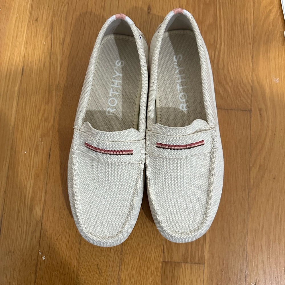 Rothy's Cream Slip-Ons with Pink Detail
